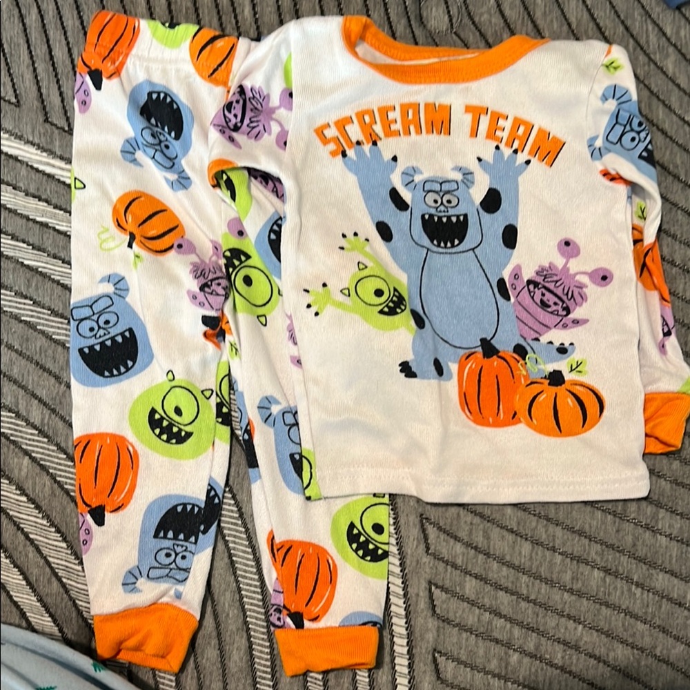 Disney White and Orange Pajama Set with Playful Cartoon Design